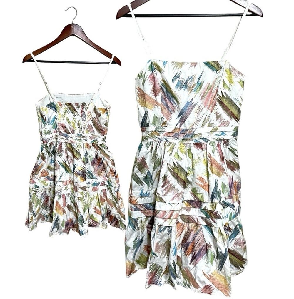 Willa Story Dress Women’s Small White Embroidered Colorful Brush Stroke Mini S